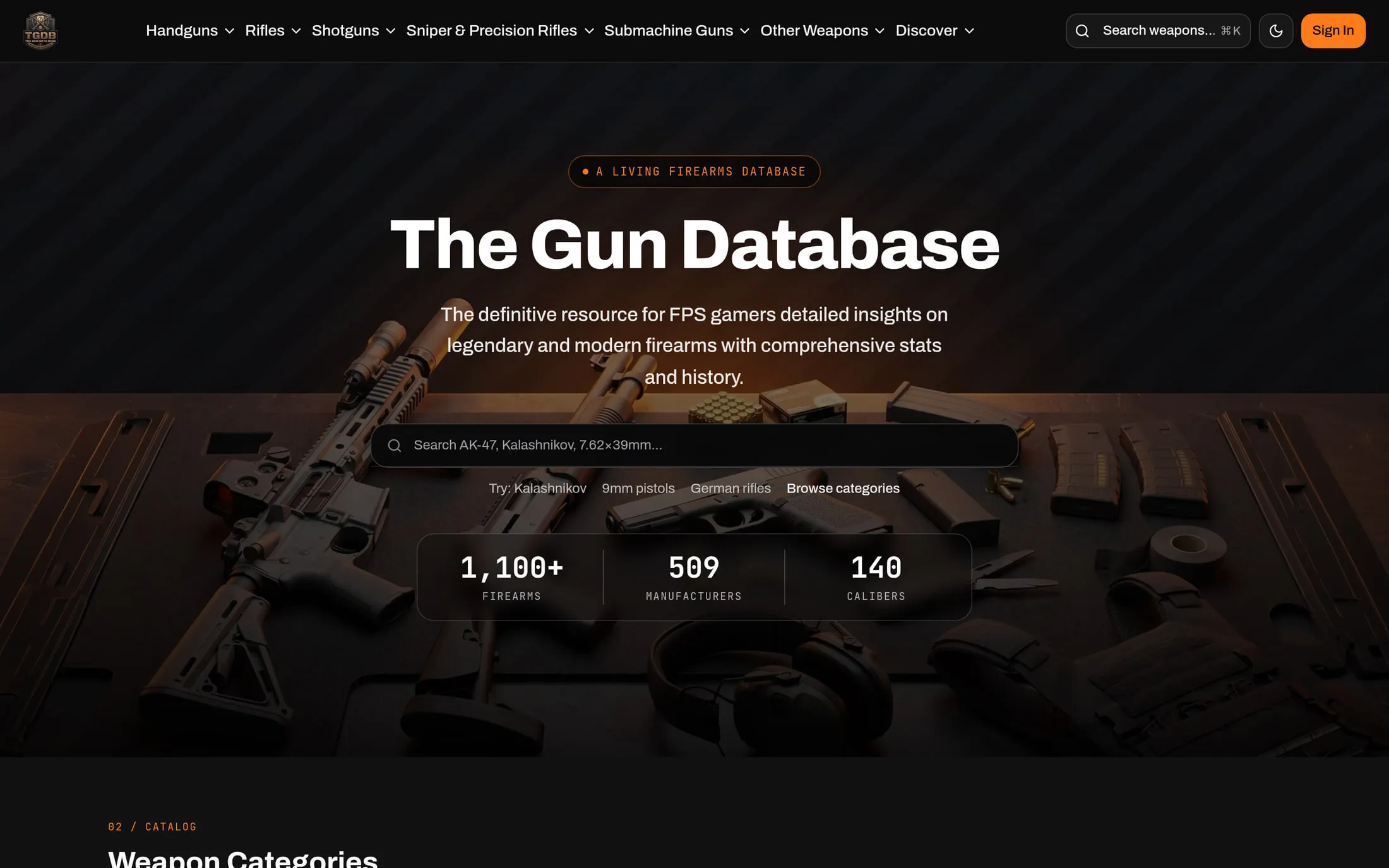The Gun Database. A searchable firearms reference application with 1,100+ entries across 509 manufacturers.